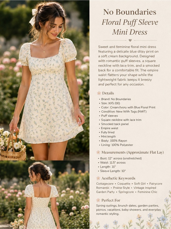 No Boundaries Dresses & Skirts - No Boundaries Ivory Dress with Blue and Green Floral Print